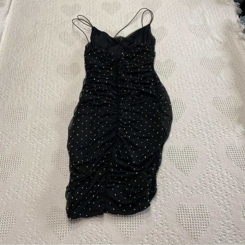 NWOT Windsor Rhinestone Ruched Dress (M) - Picture 7 of 9